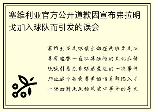塞维利亚官方公开道歉因宣布弗拉明戈加入球队而引发的误会